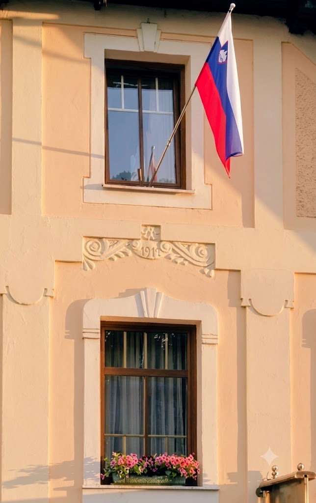 Zastava na nosilcu na domači hiši